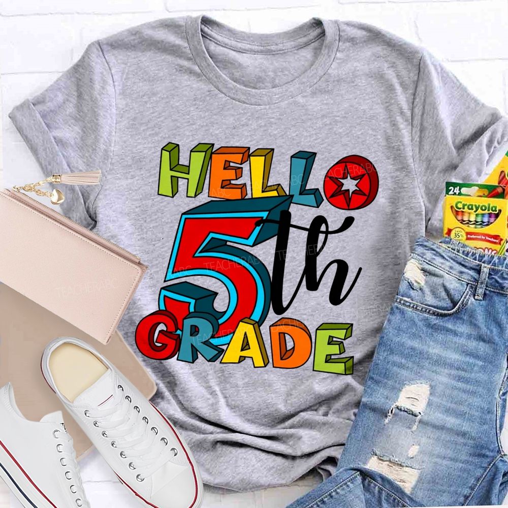 Personalized Grade Hello 5th Grade Colorful Colorful Letter Teacher T-shirt