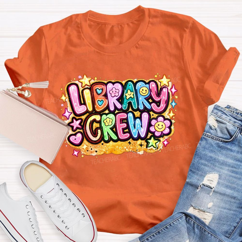 School Library Crew Colorful Daisy Star Librarian T-shirt