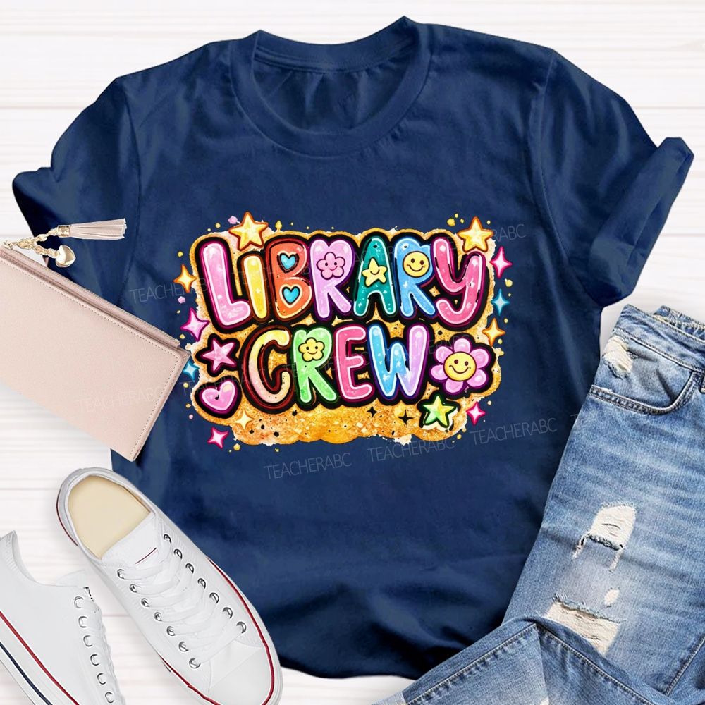 School Library Crew Colorful Daisy Star Librarian T-shirt