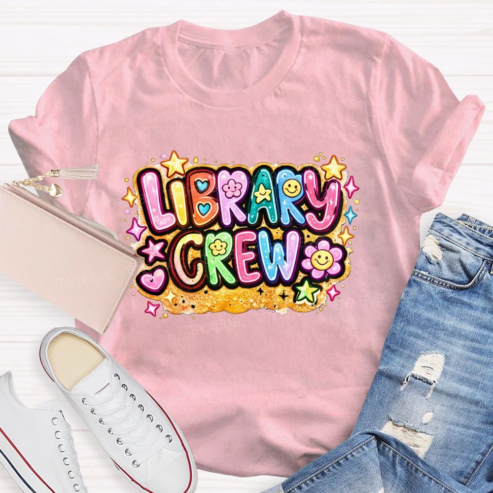 School Library Crew Colorful Daisy Star Librarian T-shirt