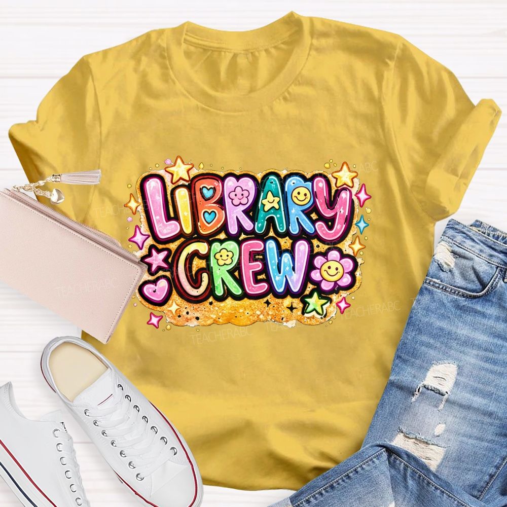 School Library Crew Colorful Daisy Star Librarian T-shirt