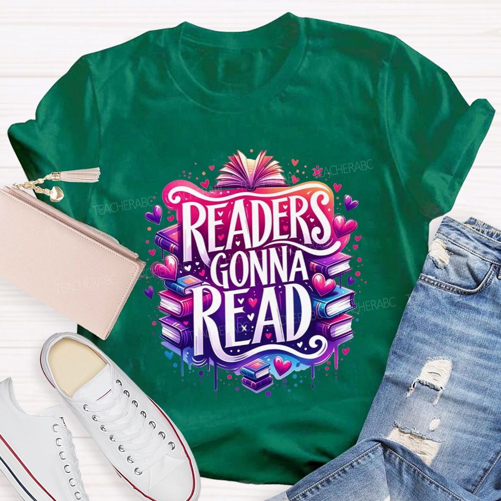 Readers Gonna Read Colorful Stacked Books Teacher T-shirt