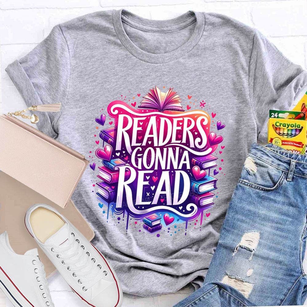 Readers Gonna Read Colorful Stacked Books Teacher T-shirt