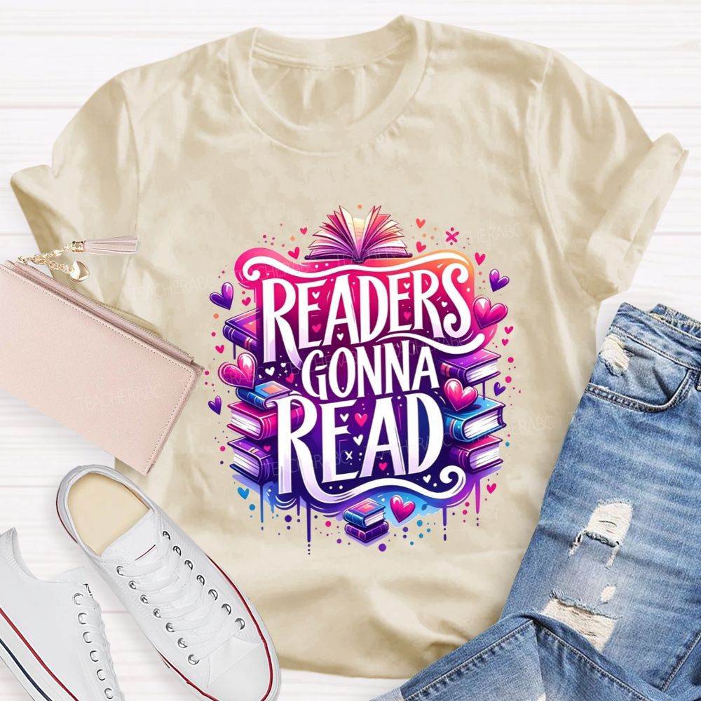 Readers Gonna Read Colorful Stacked Books Teacher T-shirt