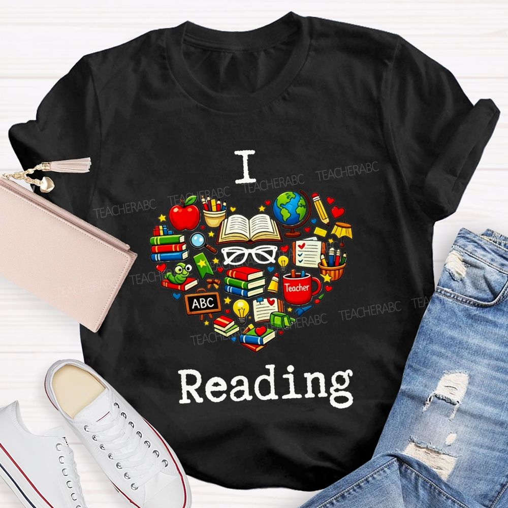 I Love Reading And Book Apple Globe Teacher Graphic Teacher T-shirt