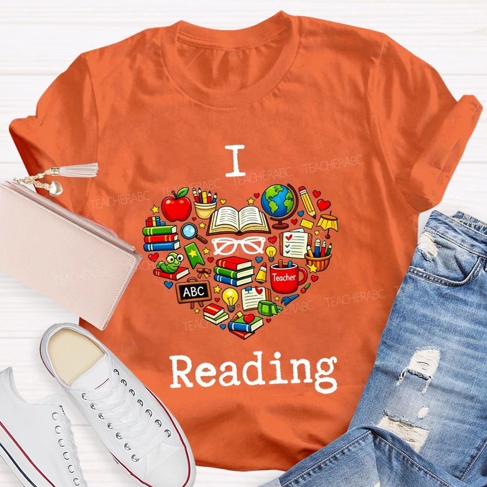 I Love Reading And Book Apple Globe Teacher Graphic Teacher T-shirt