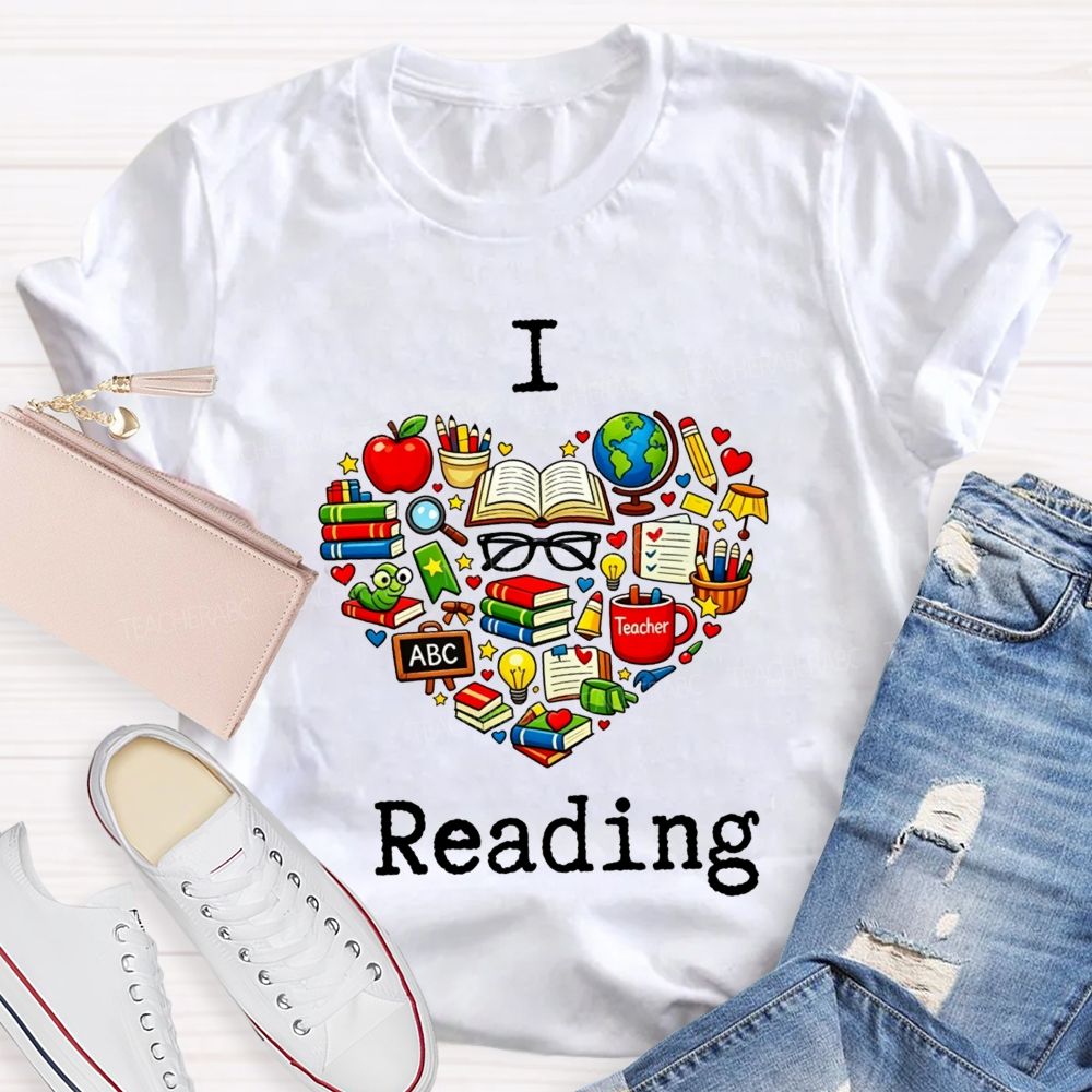 I Love Reading And Book Apple Globe Teacher Graphic Teacher T-shirt
