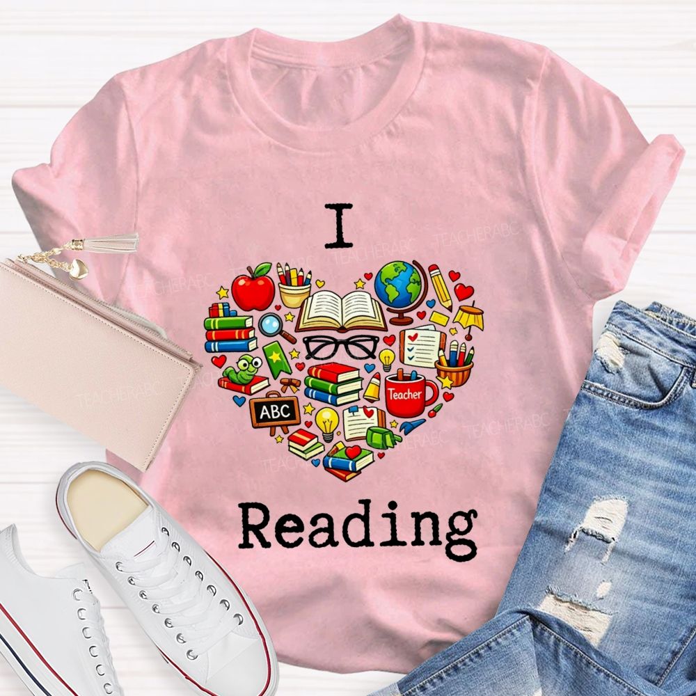 I Love Reading And Book Apple Globe Teacher Graphic Teacher T-shirt