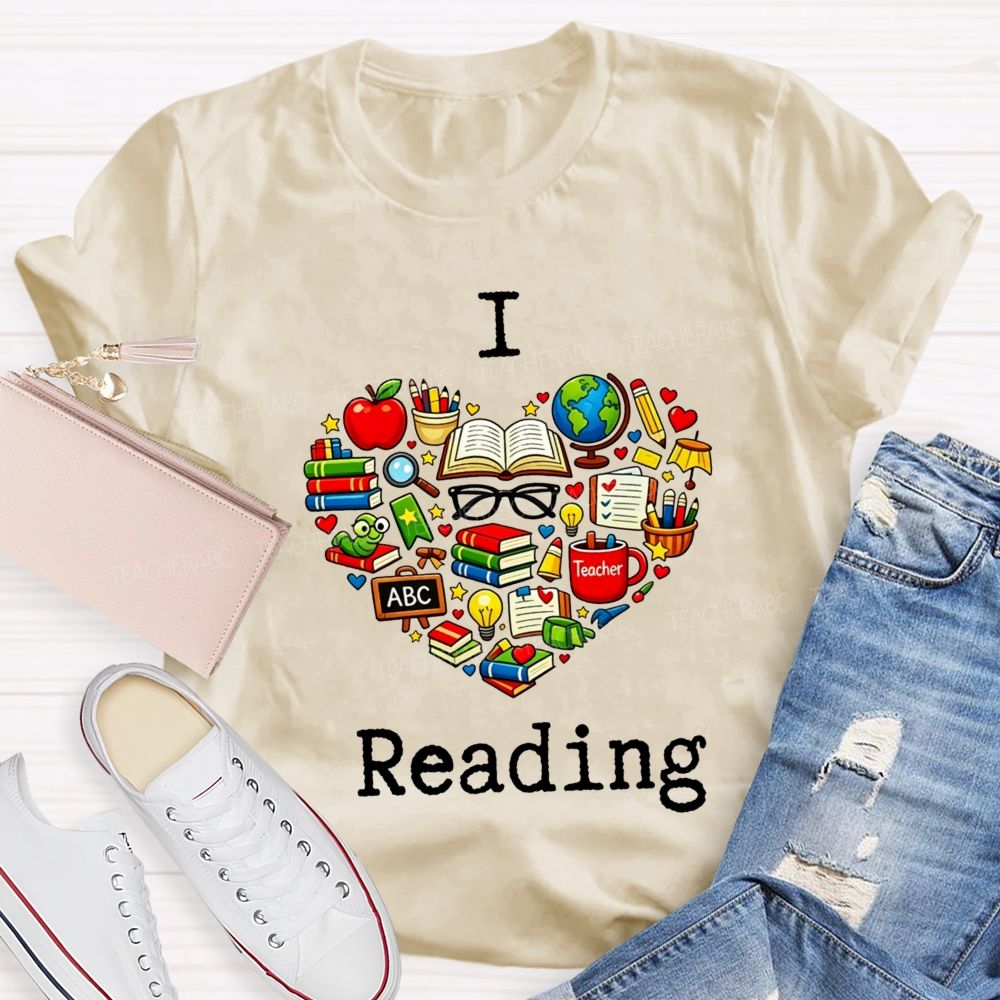 I Love Reading And Book Apple Globe Teacher Graphic Teacher T-shirt