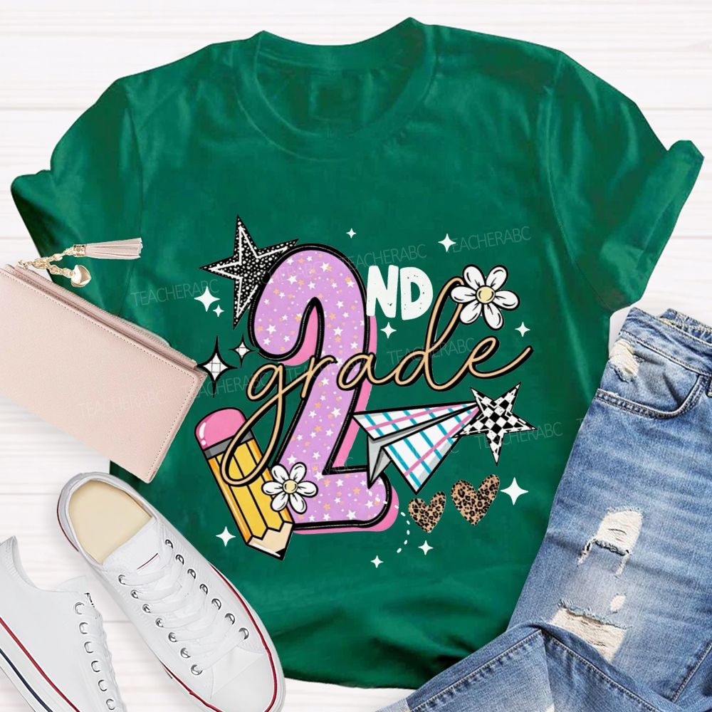 Personalized Grade Star Paper Plane Teacher T-shirt
