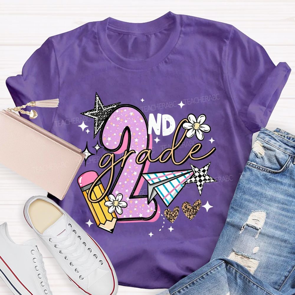 Personalized Grade Star Paper Plane Teacher T-shirt