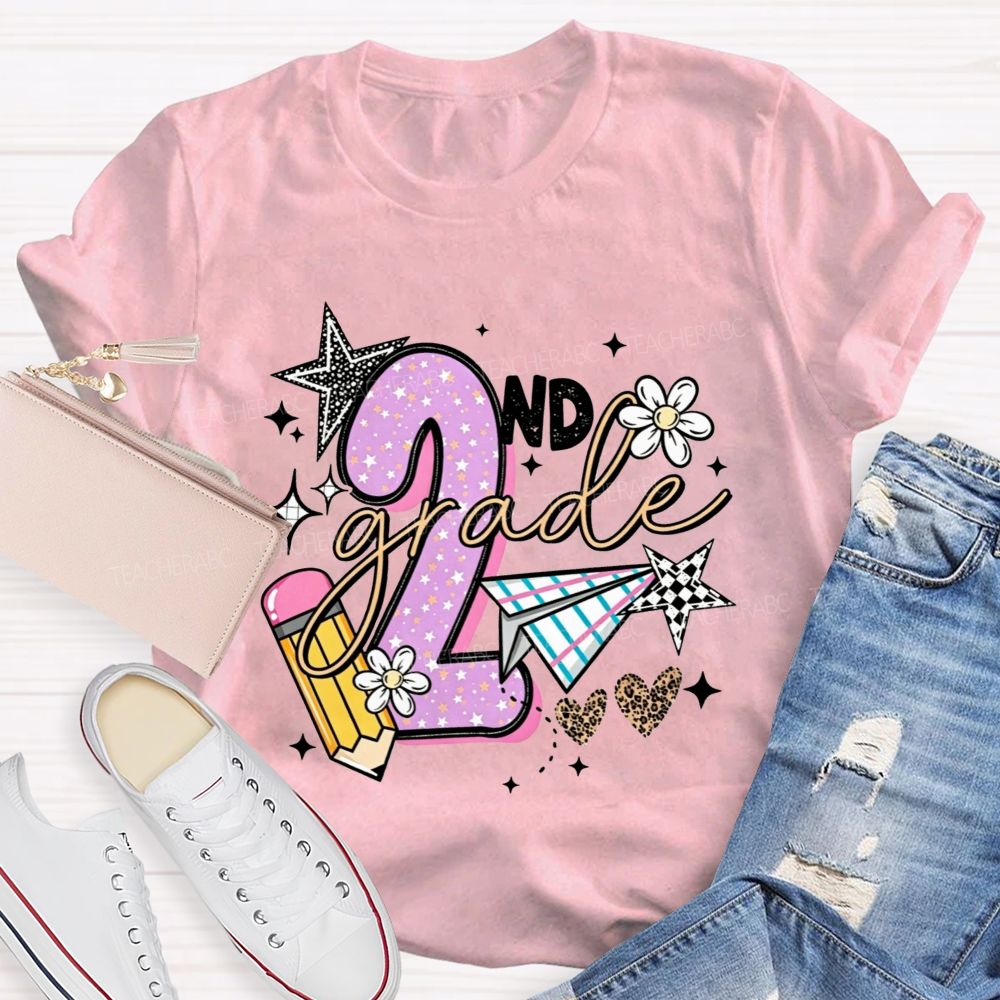 Personalized Grade Star Paper Plane Teacher T-shirt