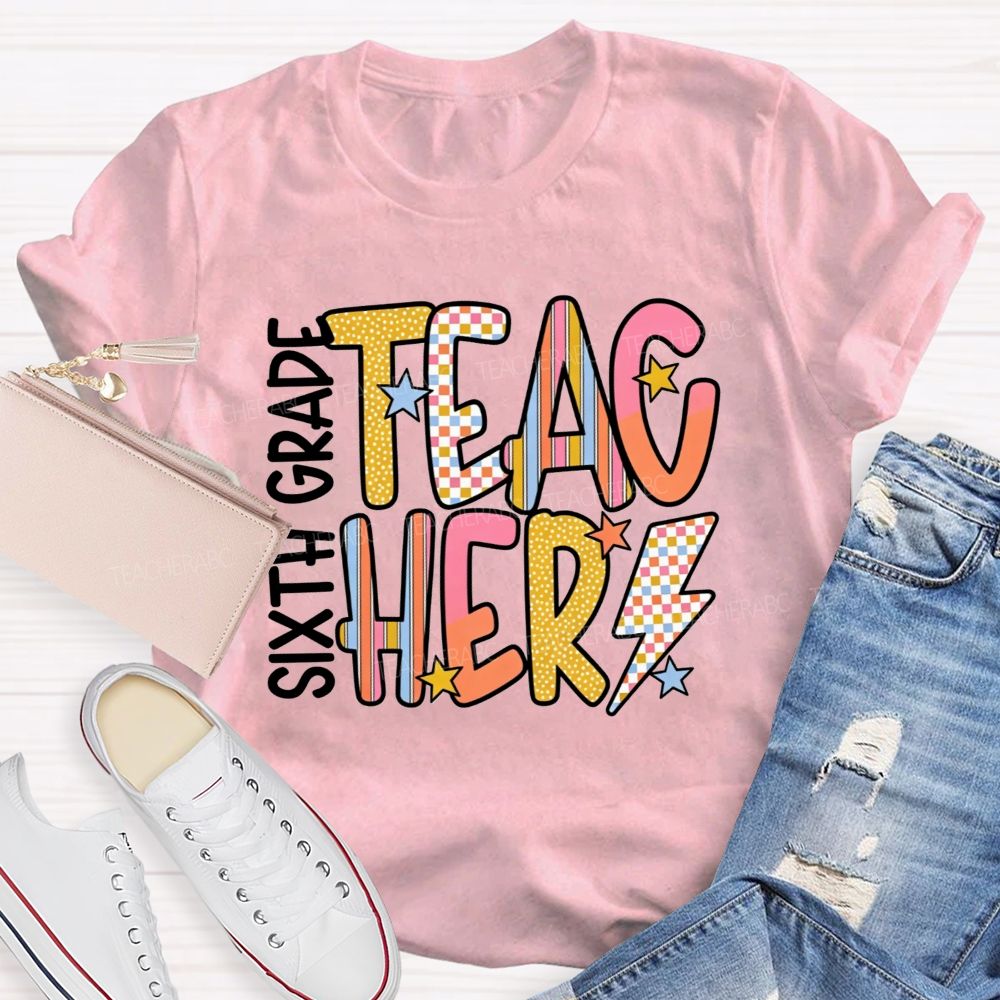 Personalized Grade Teacher Pastel Doodle Letter Teacher T-shirt