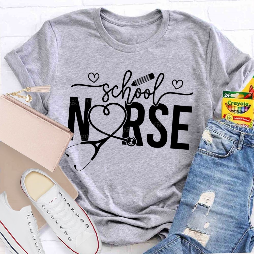School Nurse Heart-Shaped Stethoscope Teacher T-Shirt
