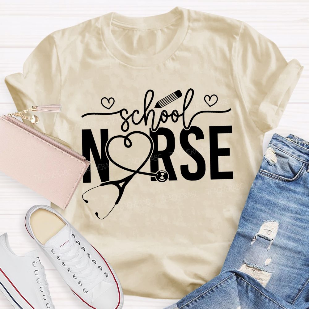 School Nurse Heart-Shaped Stethoscope Teacher T-Shirt