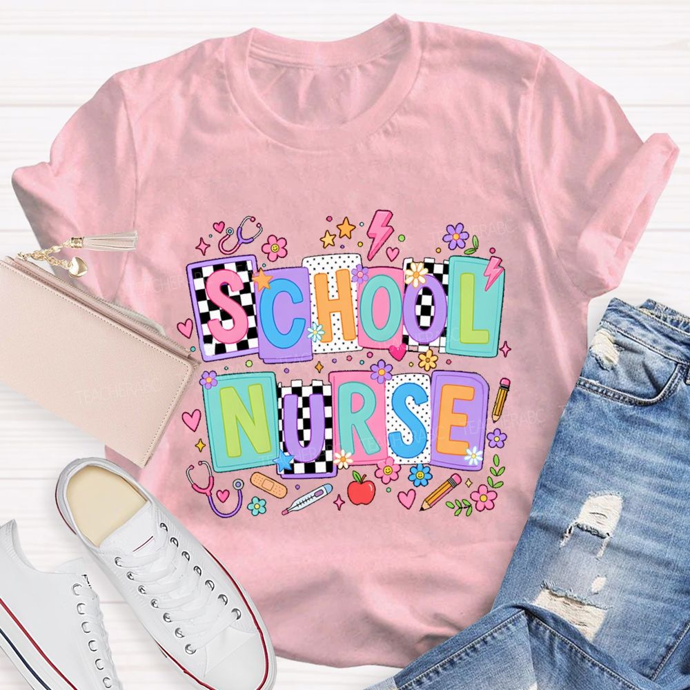 School Nurse Colored Blocks Teacher T-Shirt