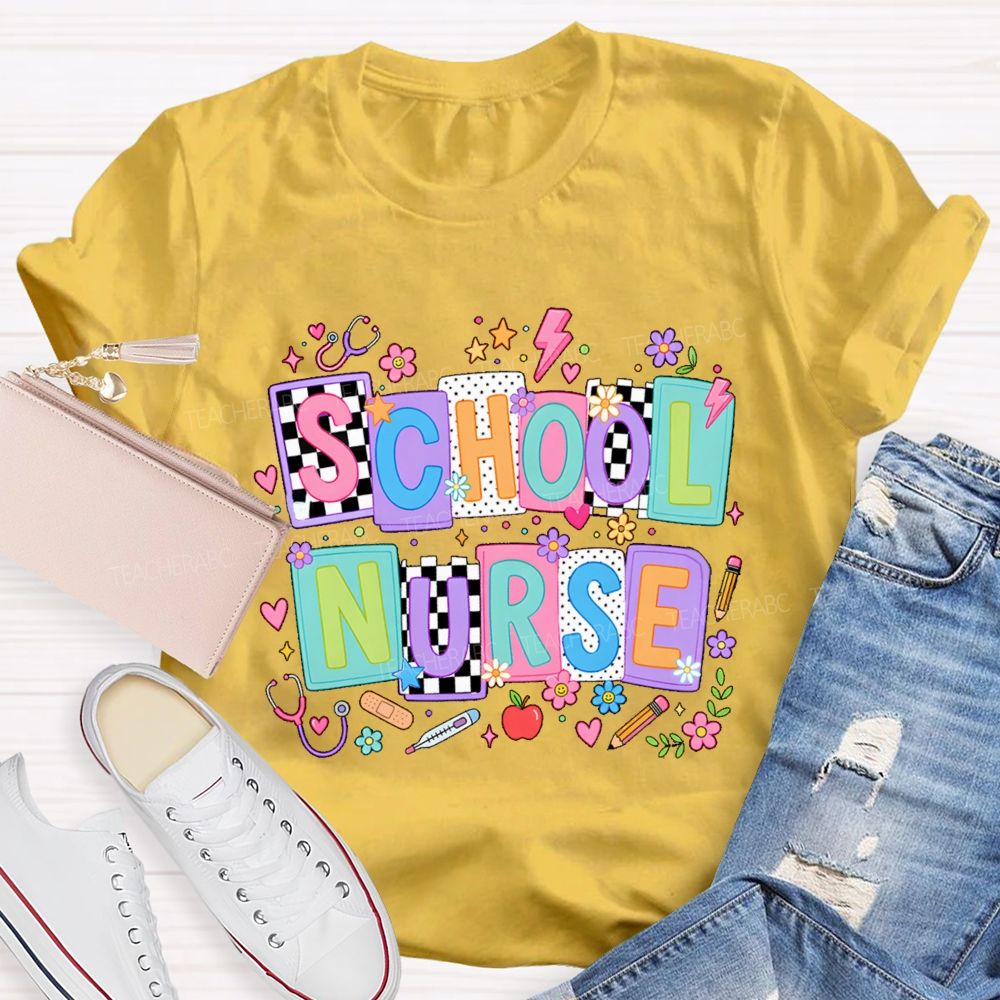School Nurse Colored Blocks Teacher T-Shirt