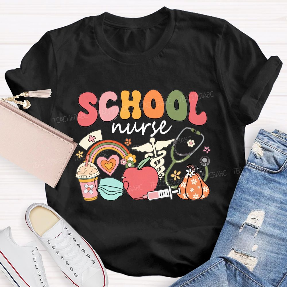 School Nurse Fall Season Teacher T-shirt