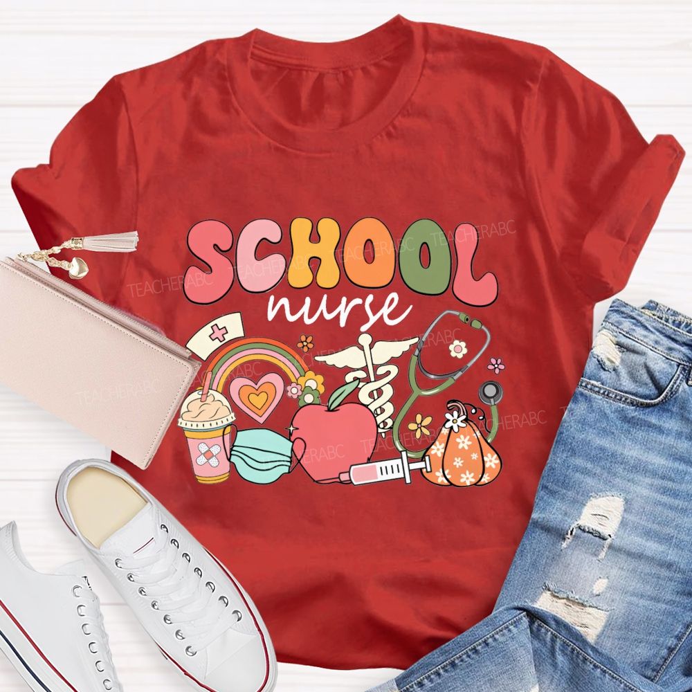 School Nurse Fall Season Teacher T-shirt
