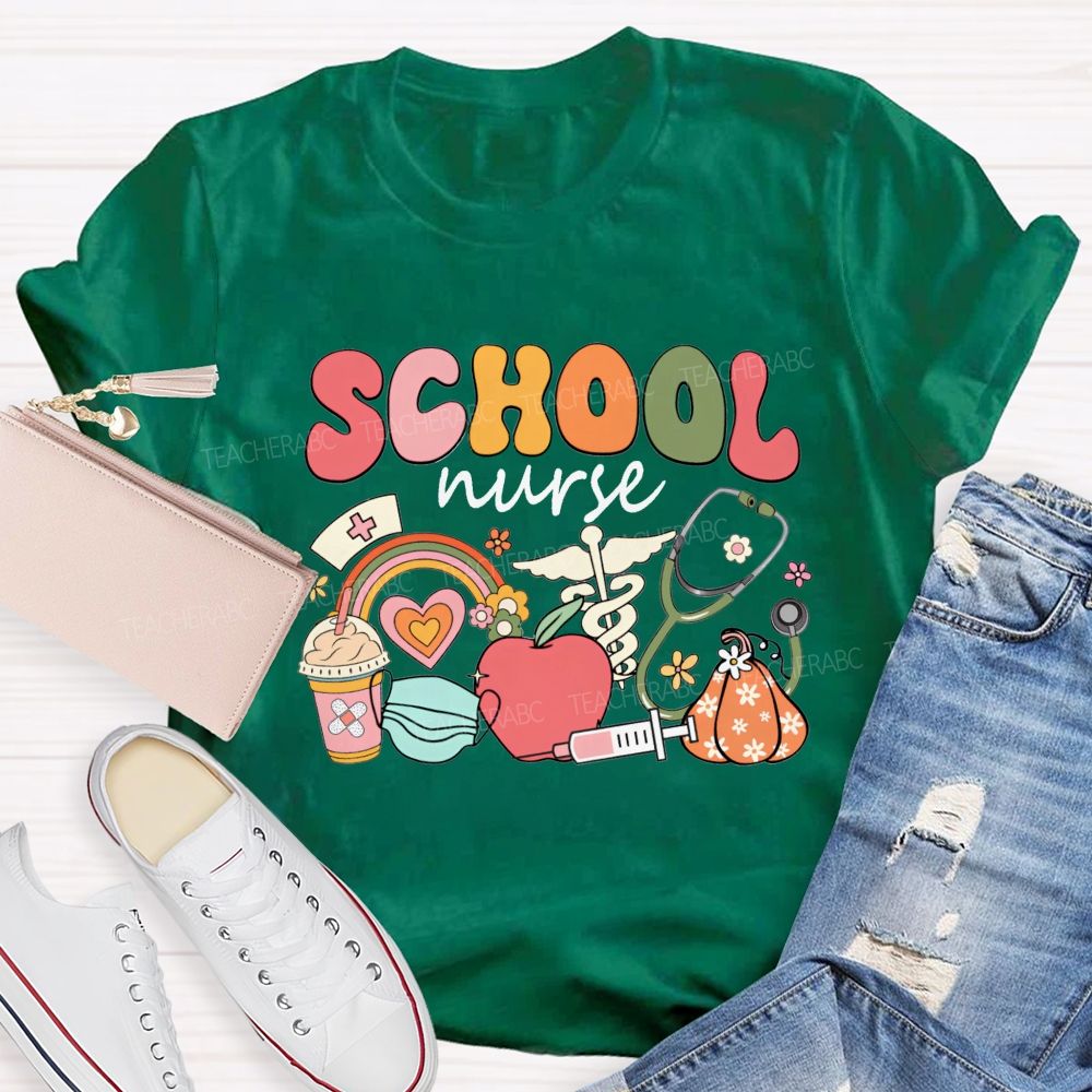 School Nurse Fall Season Teacher T-shirt