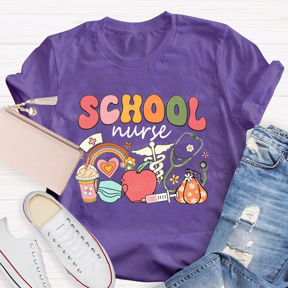 School Nurse Fall Season Teacher T-shirt