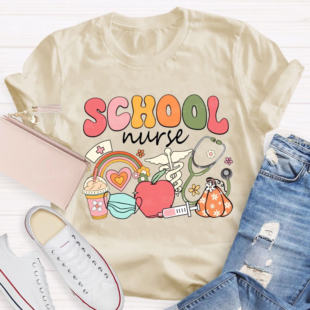 School Nurse Fall Season Teacher T-shirt