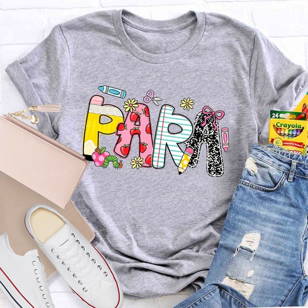 Para School Supplies Colored Text Teacher T-shirt