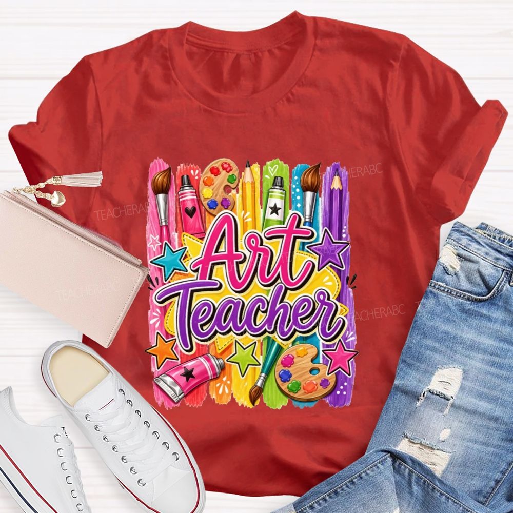 Colorful Art Teacher Paint Brush Palette Artist Teacher T-shirt