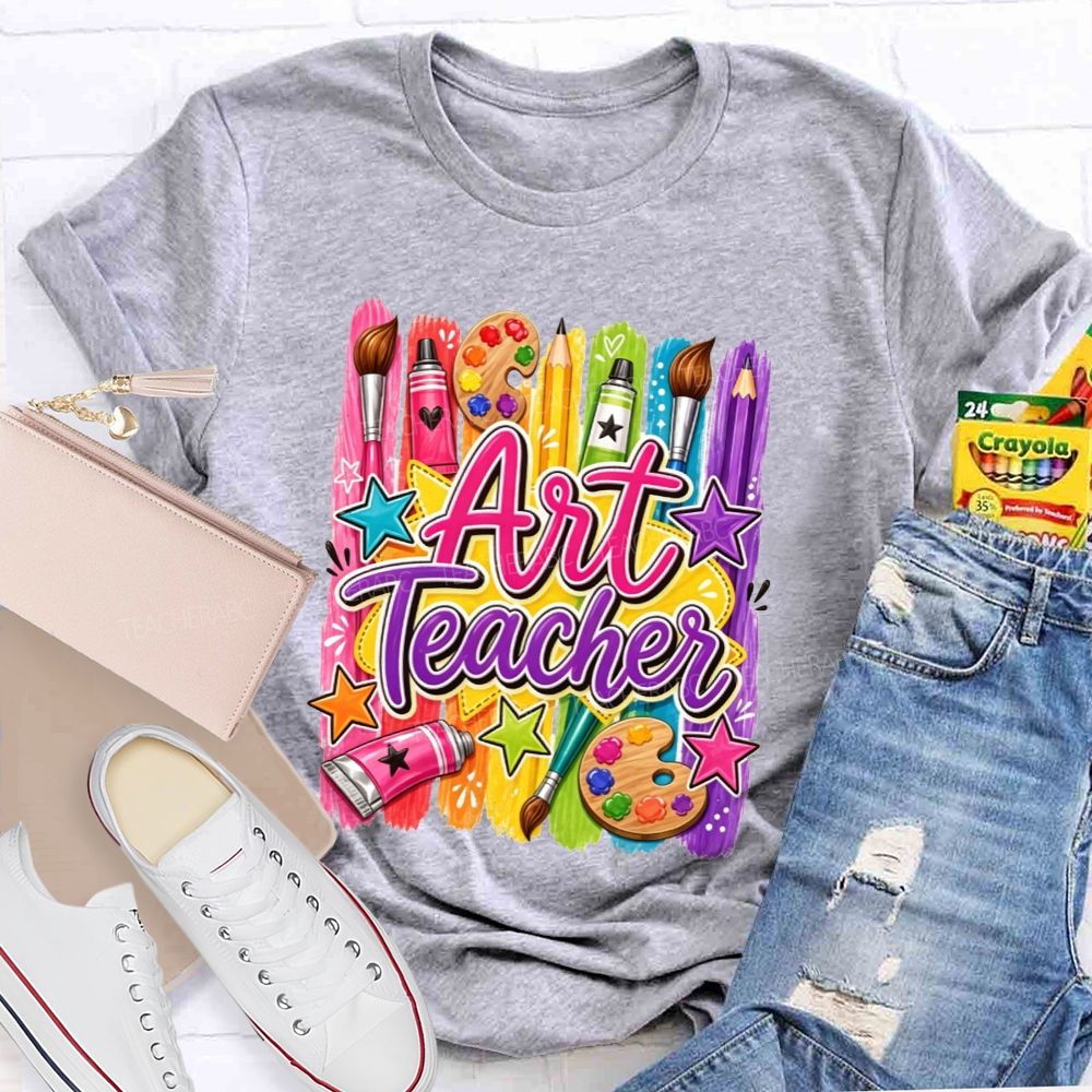 Colorful Art Teacher Paint Brush Palette Artist Teacher T-shirt