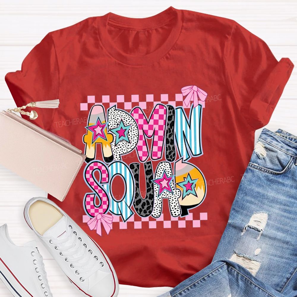 Admin Squad Checkerboard Leopard Bow T-shirt