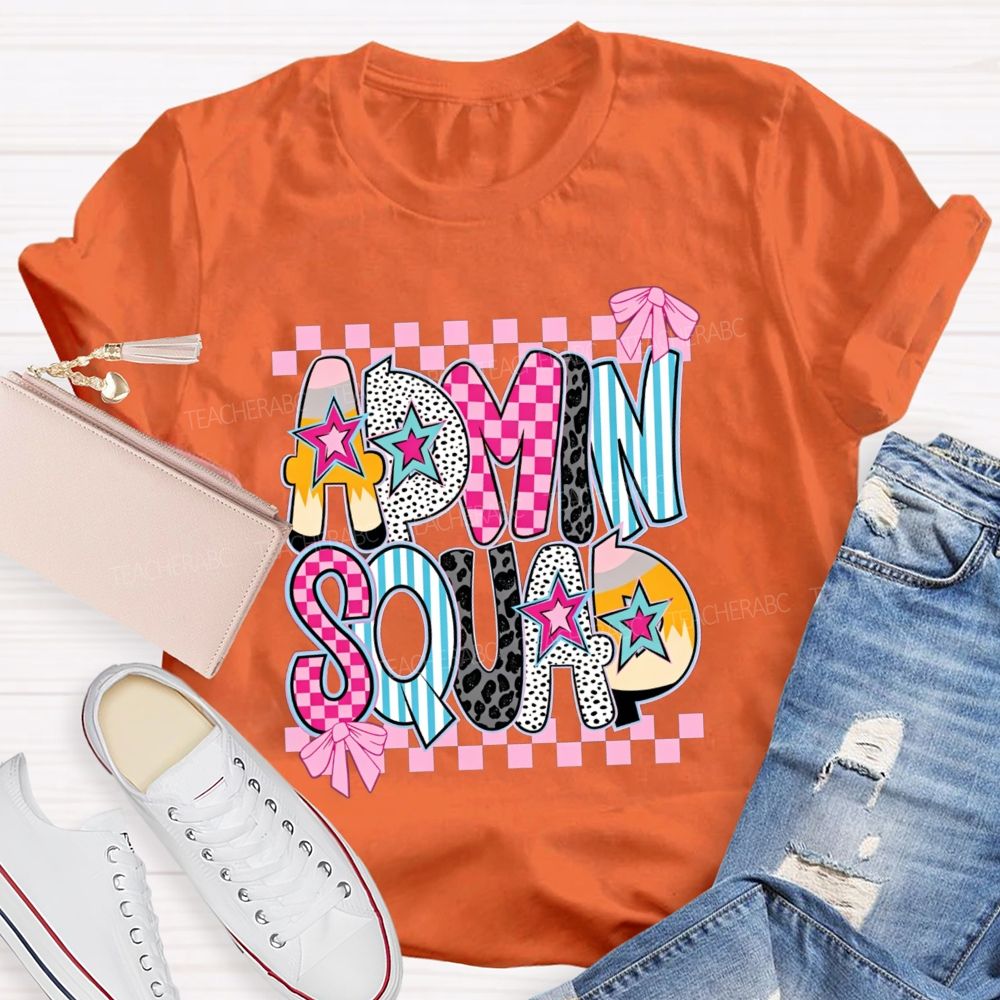 Admin Squad Checkerboard Leopard Bow T-shirt
