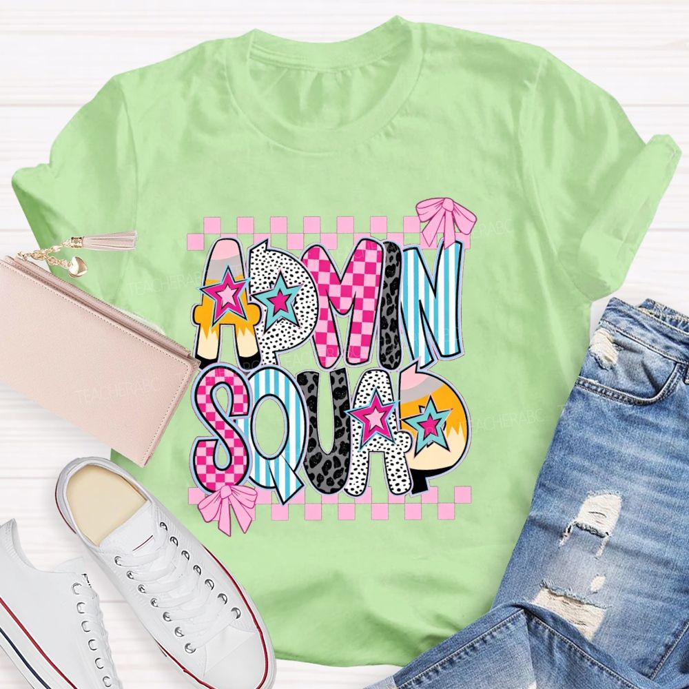 Admin Squad Checkerboard Leopard Bow T-shirt