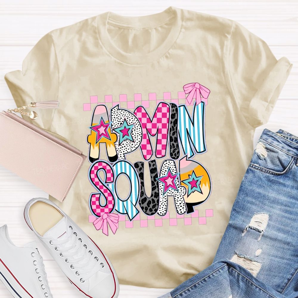 Admin Squad Checkerboard Leopard Bow T-shirt