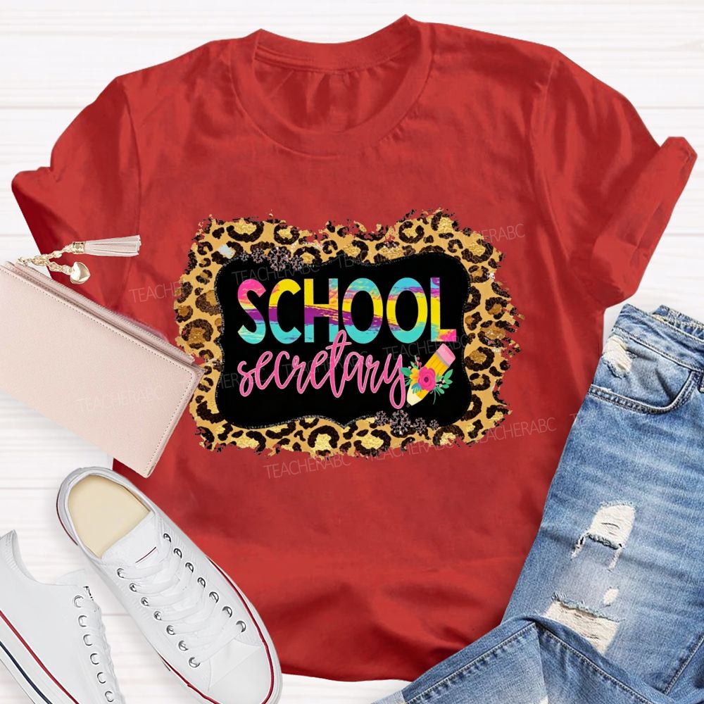 School Secretary Leopard Distressed Rainbow Gradient T-shirt