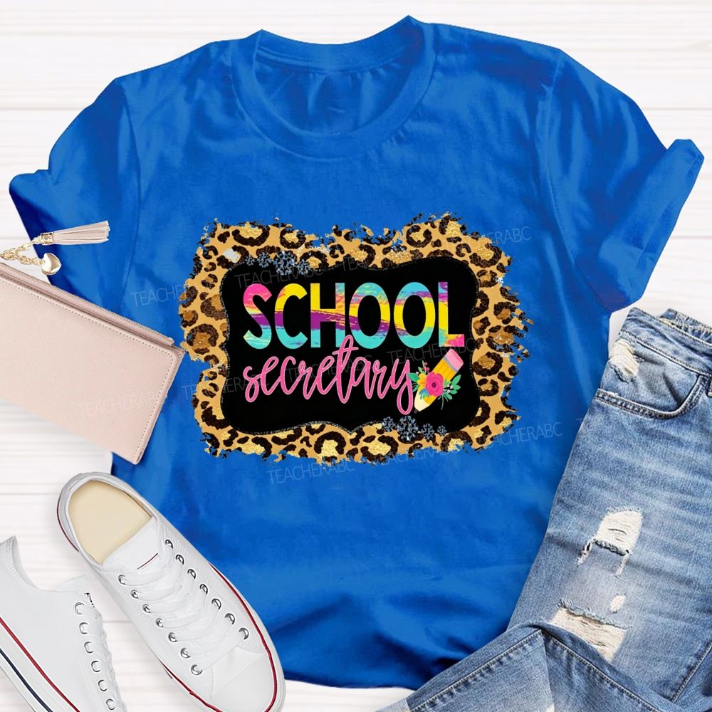 School Secretary Leopard Distressed Rainbow Gradient T-shirt