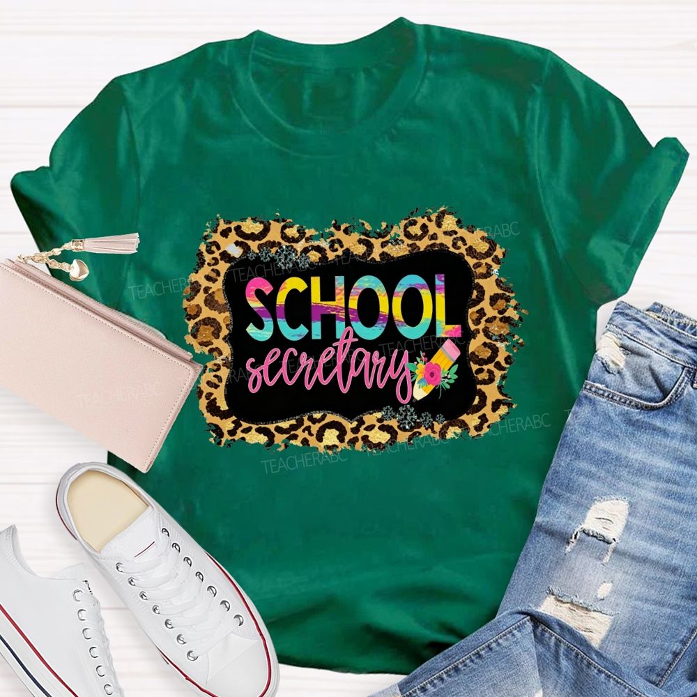 School Secretary Leopard Distressed Rainbow Gradient T-shirt
