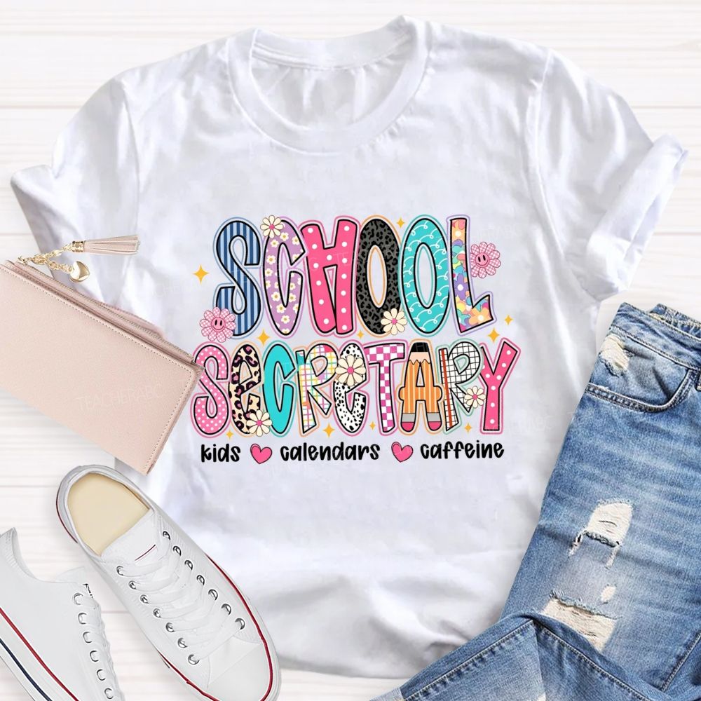School Secretary Kids Calendars Caffeine T-shirt
