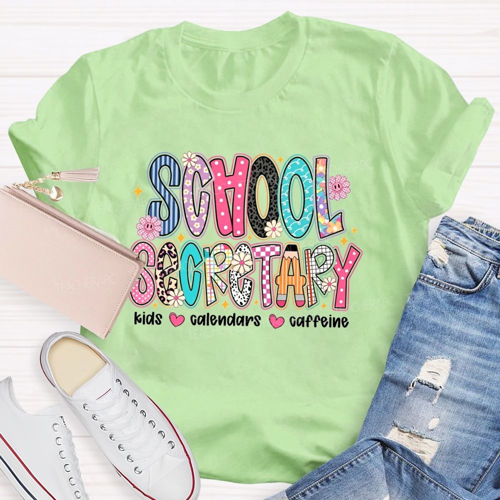 School Secretary Kids Calendars Caffeine T-shirt