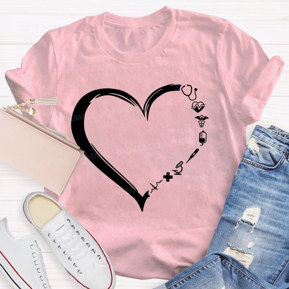 School Nurse Medical Heart Healthcare Worker T-shirt