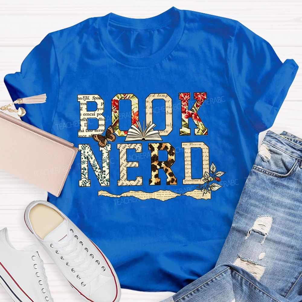 Book Nerd And Floral Leopard Butterfly Open Book Reader T-shirt