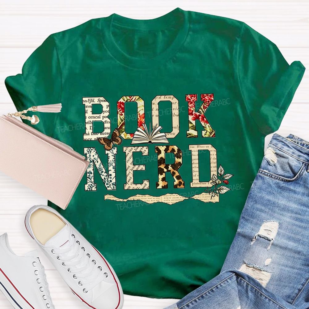 Book Nerd And Floral Leopard Butterfly Open Book Reader T-shirt