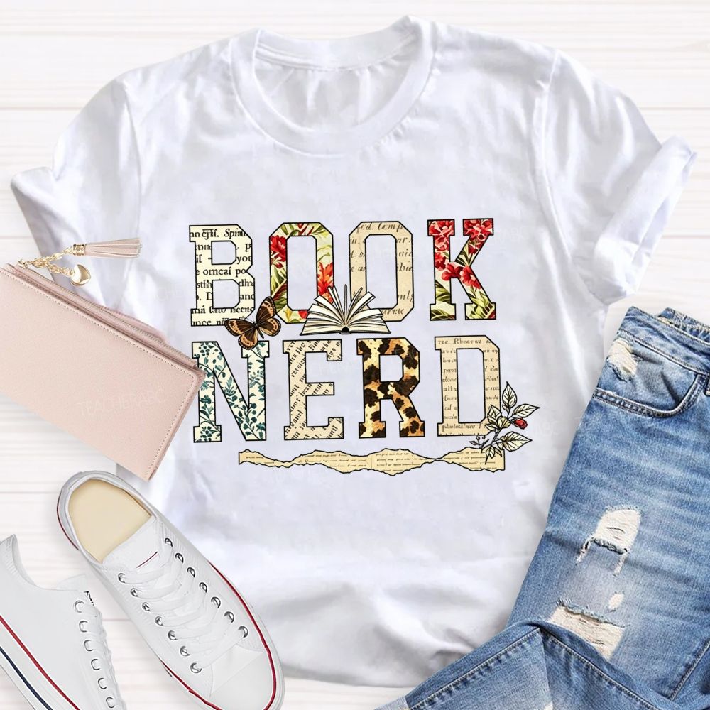 Book Nerd And Floral Leopard Butterfly Open Book Reader T-shirt