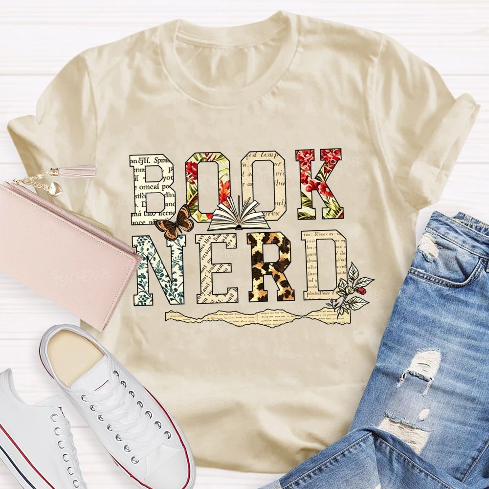 Book Nerd And Floral Leopard Butterfly Open Book Reader T-shirt