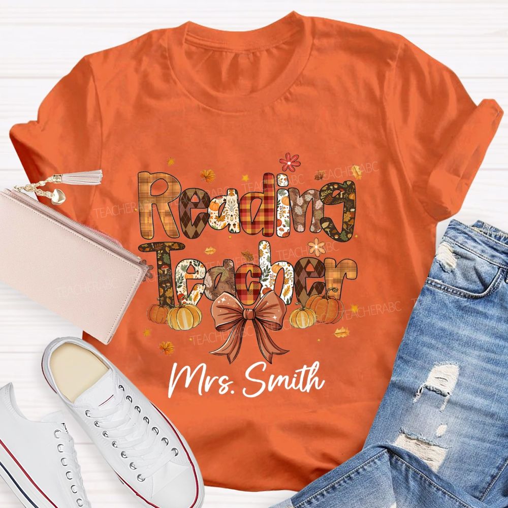 Personalized Reading Teacher Name Fall Season Teacher T-Shirt