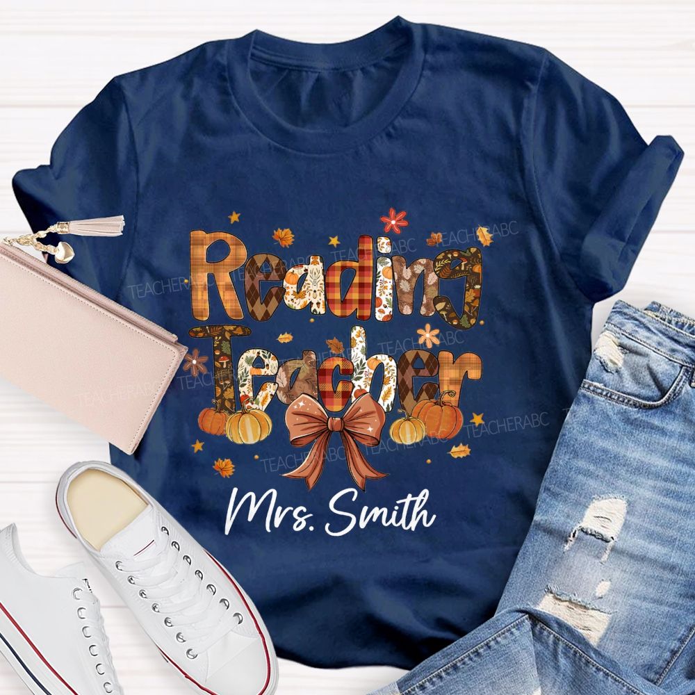 Personalized Reading Teacher Name Fall Season Teacher T-Shirt
