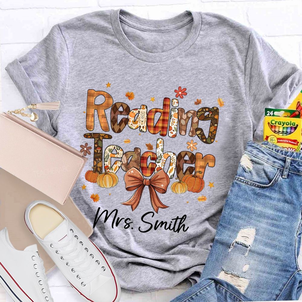 Personalized Reading Teacher Name Fall Season Teacher T-Shirt
