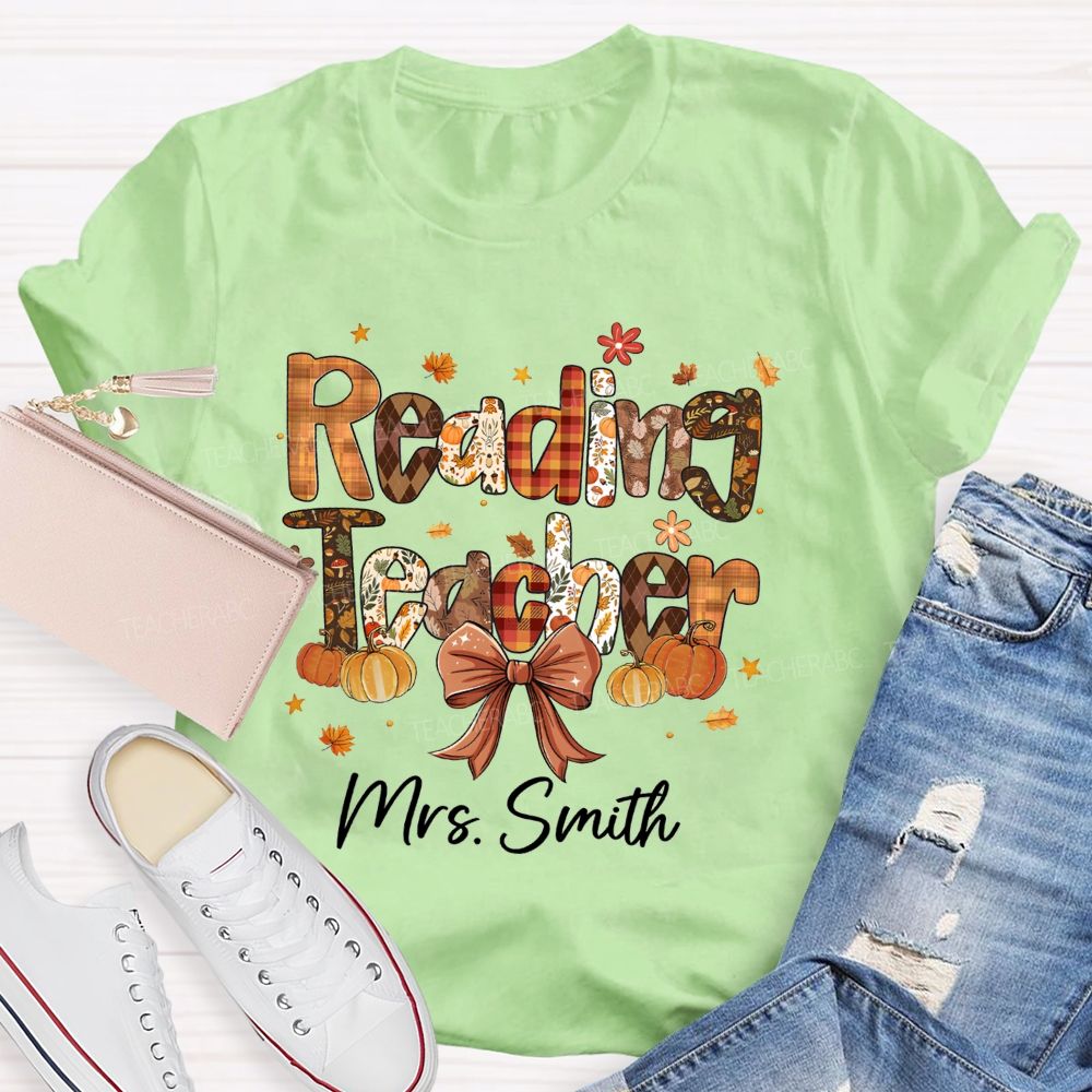 Personalized Reading Teacher Name Fall Season Teacher T-Shirt