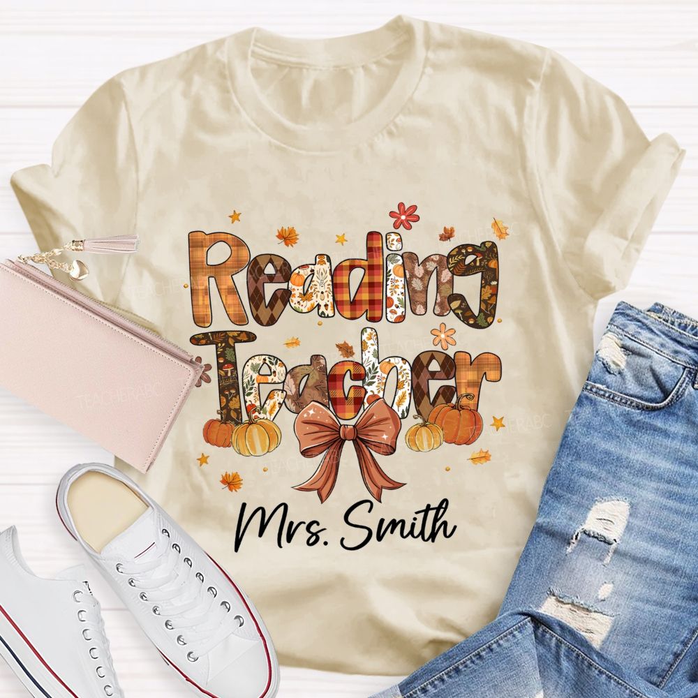 Personalized Reading Teacher Name Fall Season Teacher T-Shirt
