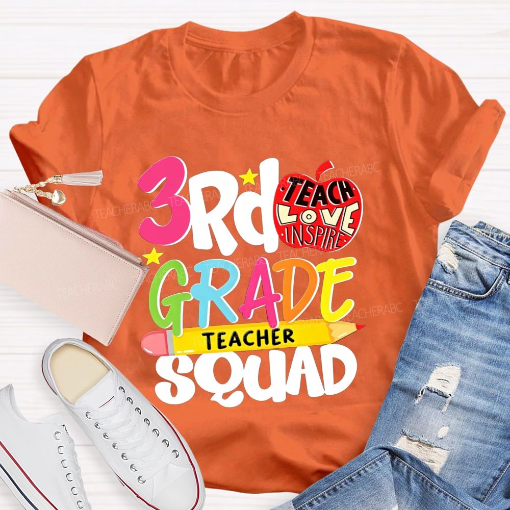 Personalized Grade 3rd Grade Teacher Squad Teach Love Inspire T-shirt