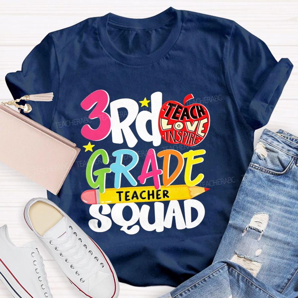 Personalized Grade 3rd Grade Teacher Squad Teach Love Inspire T-shirt
